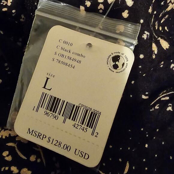 Free People Black and‎ Tan Floral Tess Mini Dress Bell Sleeves Size Large $128 - Picture 11 of 11